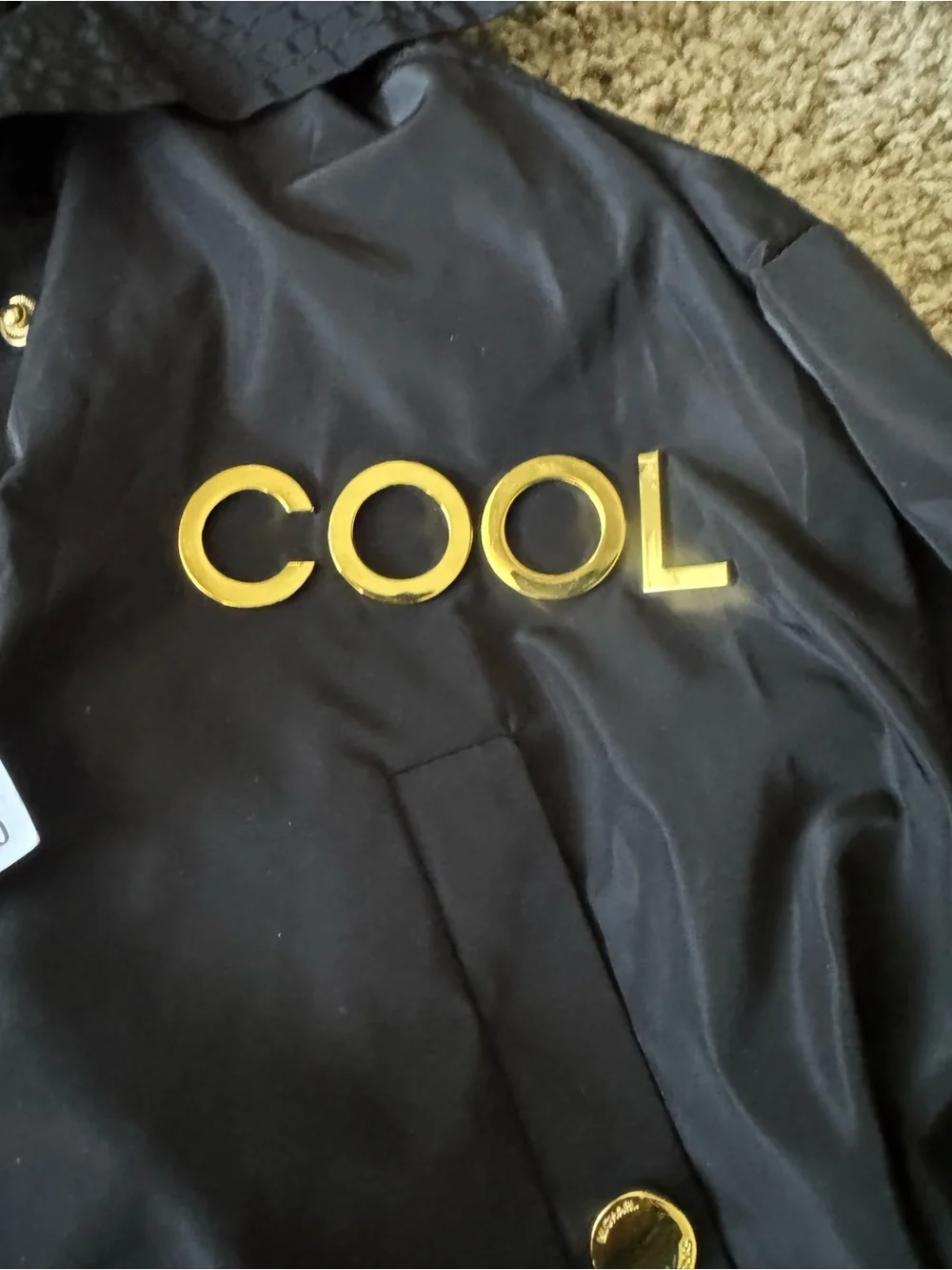 Michael Kors Black Hooded Trench Coat with Gold Hardware and COOL Detail
